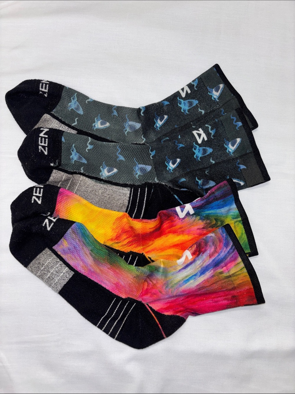 Zensah running socks bundle L tie dye sharks